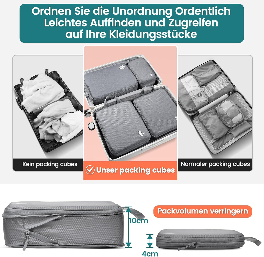 Packing Cubes Compression 8 Stück Koffer Organizer,Wasserdicht PackwüRfel Packtaschen Kompression, T