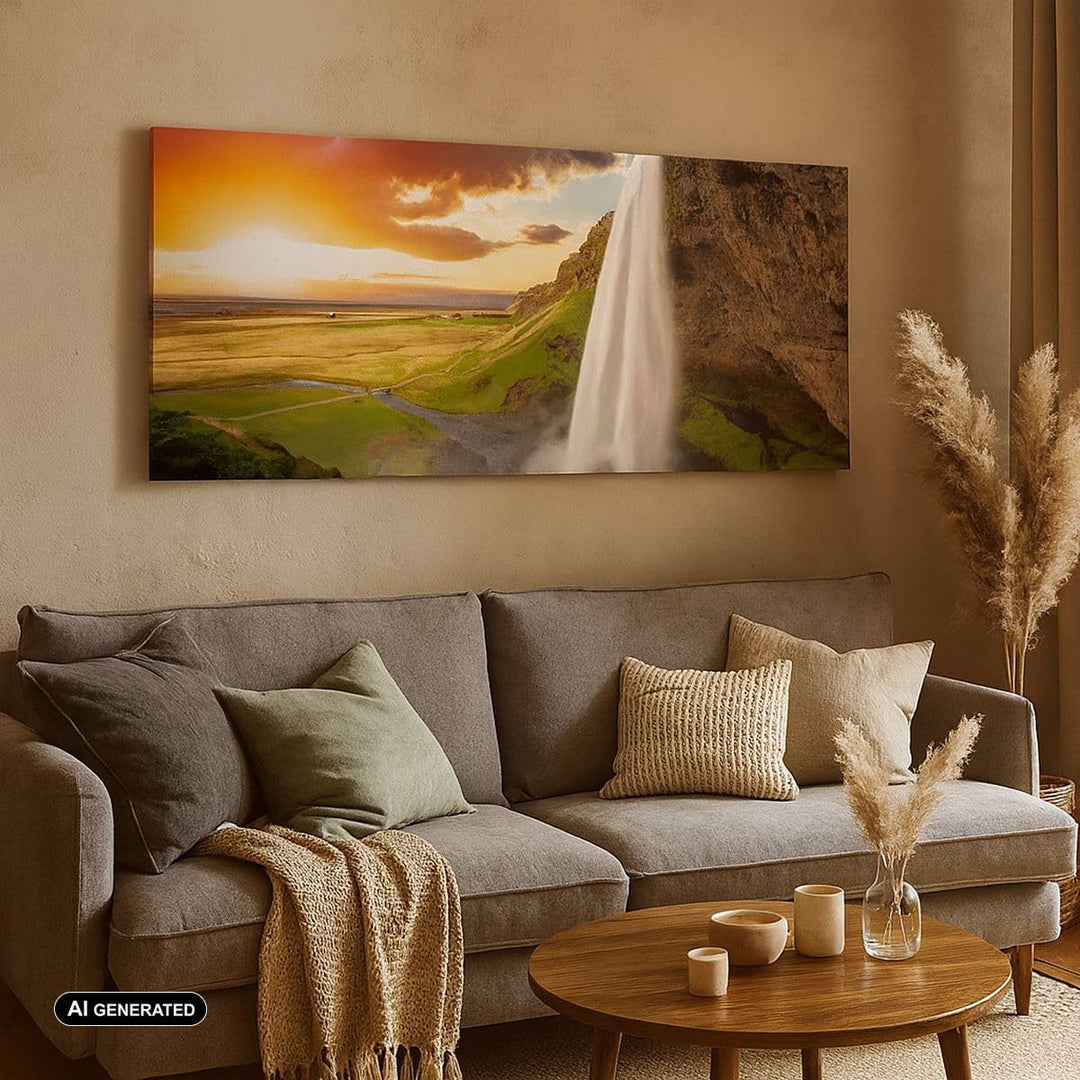 Wandbilder Dekoration Wohnzimmer Geologie island Wiese Panorama Bilder auf Leinwand 120x50cm Leinwan