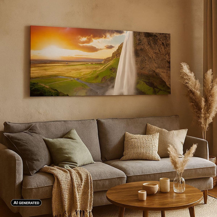 Wandbilder Dekoration Wohnzimmer Geologie island Wiese Panorama Bilder auf Leinwand 120x50cm Leinwan
