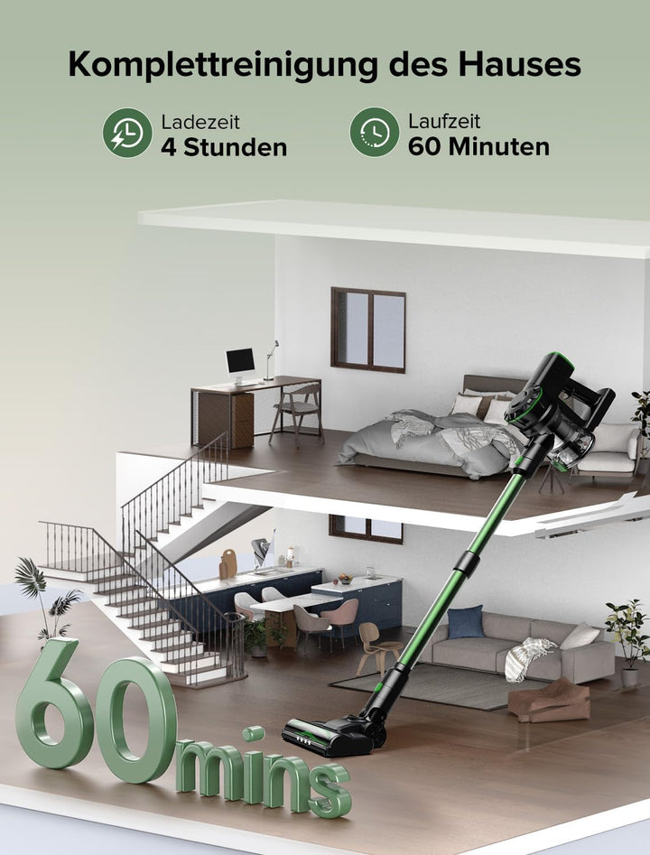 Vexilar V9PRO Akku Staubsauger, 500W/45Kpa/60 Mins Staubsauger Kabellos, Selbststehend Akkustaubsaug
