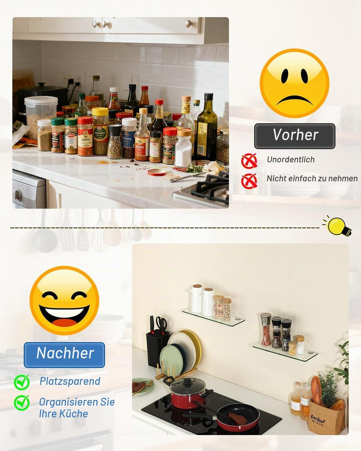 Glasregal 1 Set – 38 x 13 cm Klare Glasplatte (transparent) + 2,6 cm Klemmenhalter aus Zinklegierung