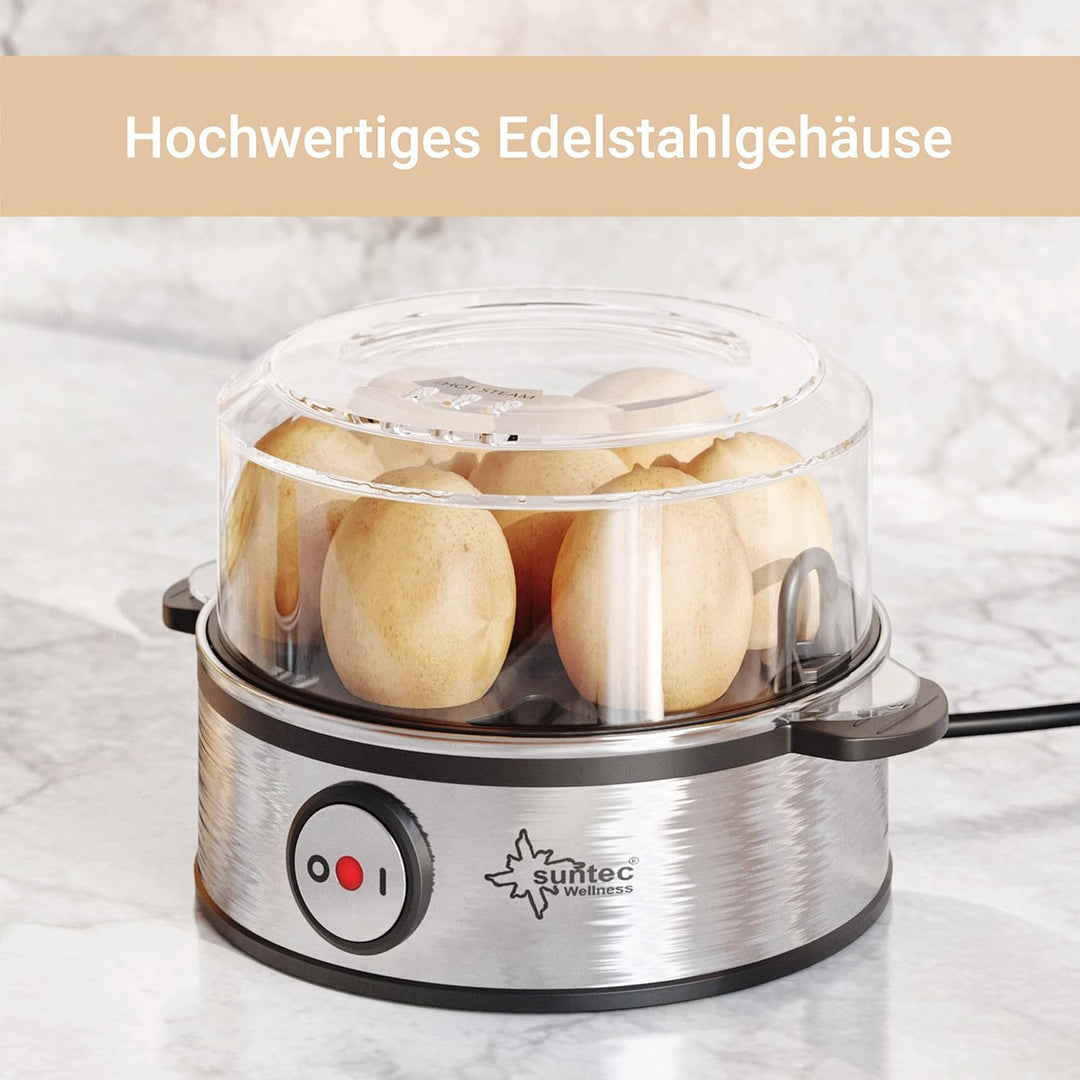 SUNTEC Eierkocher EGG-8564 Design aus Edelstahl – Für 7 Eier – Härtegradeinstellung und Timer – Auto