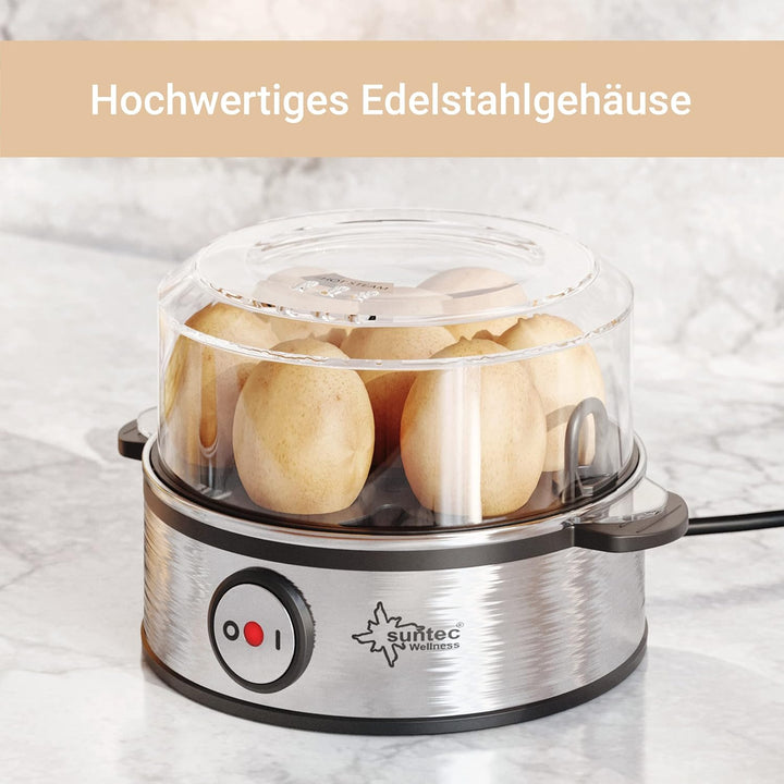 SUNTEC Eierkocher EGG-8564 Design aus Edelstahl – Für 7 Eier – Härtegradeinstellung und Timer – Auto