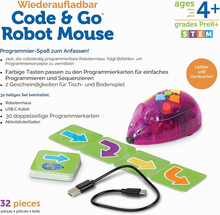 Learning Resources Code & Go Roboter-Maus, wiederaufladbar, Spielzeug für 4-jährige Jungen und Mädch