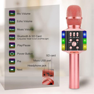 BONAOK Karaoke Mikrofon Led, 4-in-1 Bluetooth Mikrofon Karaoke, Tragbares KTV Microphone, Zuhause Pa