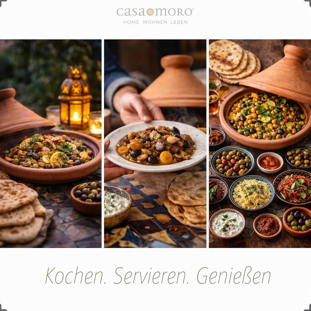 Schmortopf aus Ton – Marokkanische Tajine Ø 30 cm Kochen für 3-4 Personen | Tagine unglasierter Gart