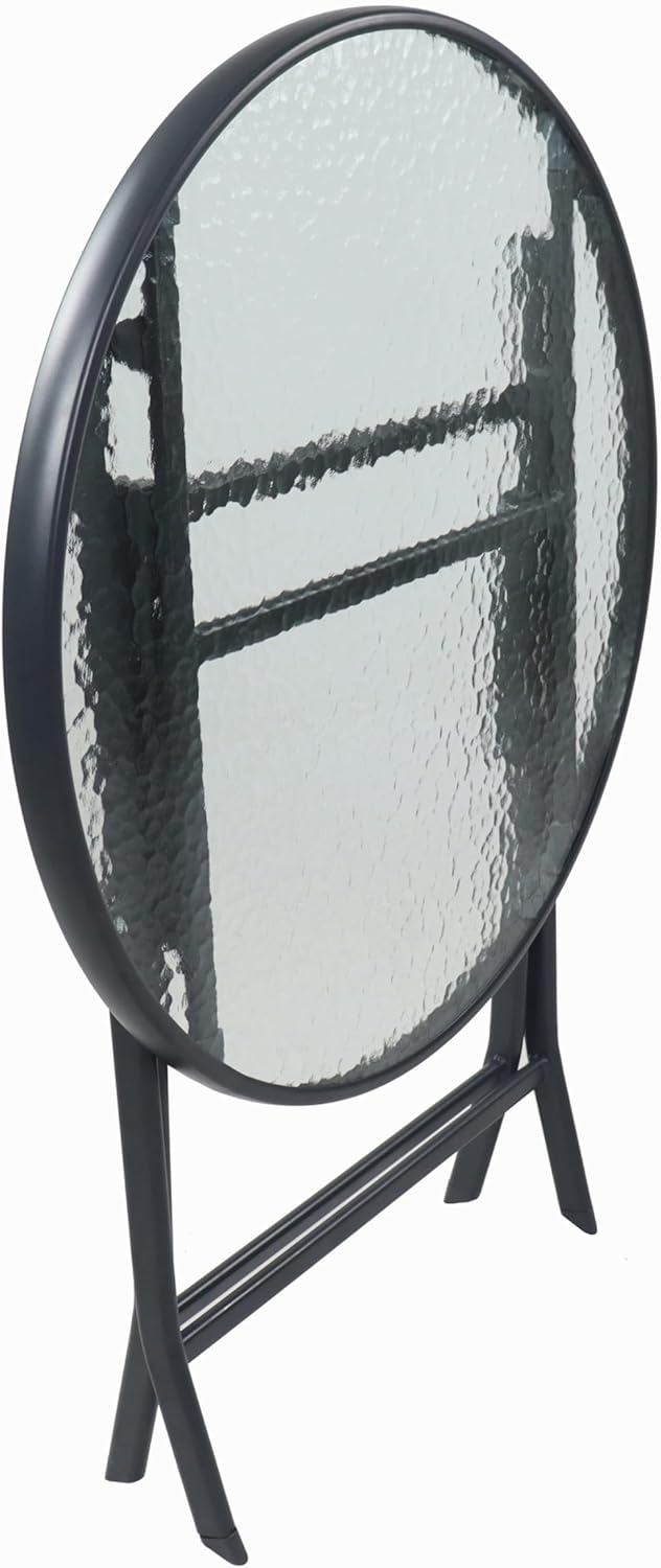 VCM Gartentisch rund Ø 70 cm, Metall Tisch mit Glasplatte, klappbar, wetterbeständig, Balkontisch fü