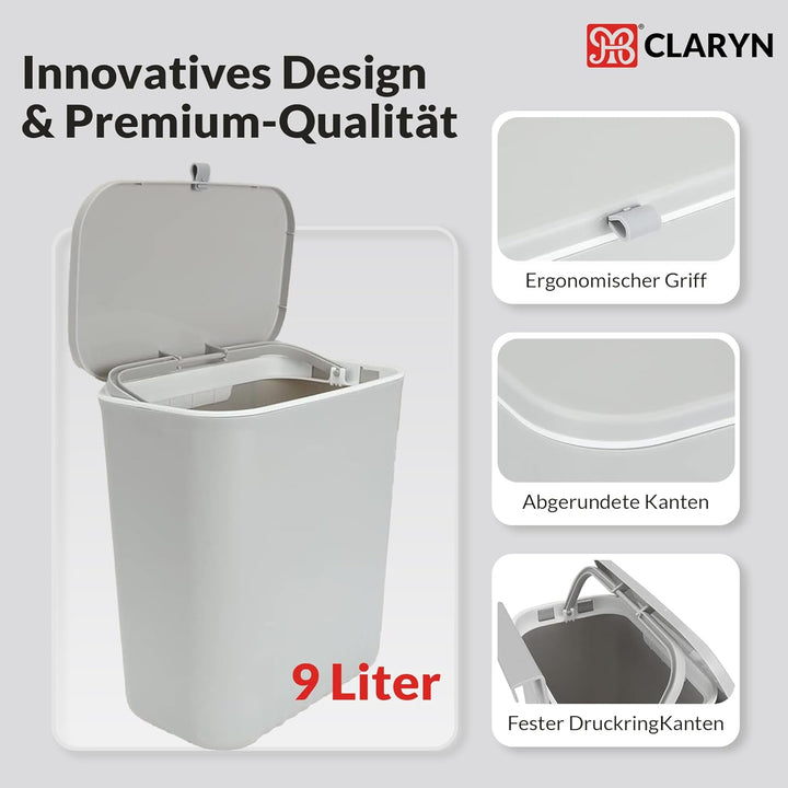 MBI CLARYN Hängender Mülleimer Küche 9L | Geruchsdichter Biomülleimer mit Deckel | Küchenabfalleimer
