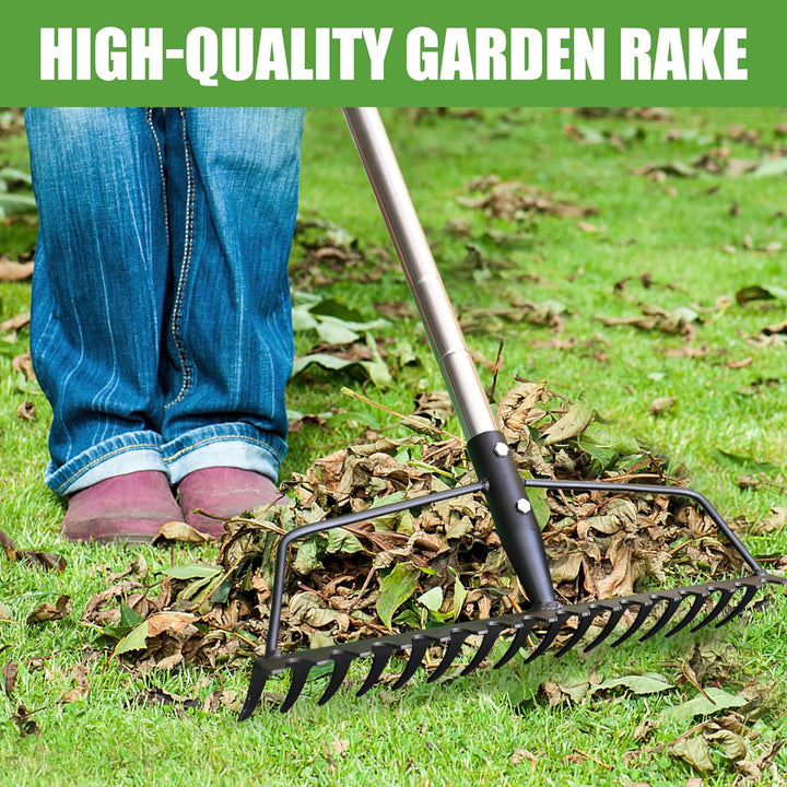 YEELOR Gartenrechen, Karbonstahl, Stabiler und robuster Karbonrechen, Bogenrechen mit verstellbarem