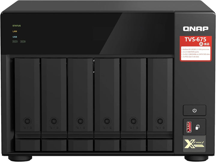 Qnap TVS-675-8G 6 Bay 2,5 GHz 8GB 2 X 2,5GBE / 8 GB SODIMM DDR4 / max 64GB (2 x 32 GB) / 2 x M.2 228