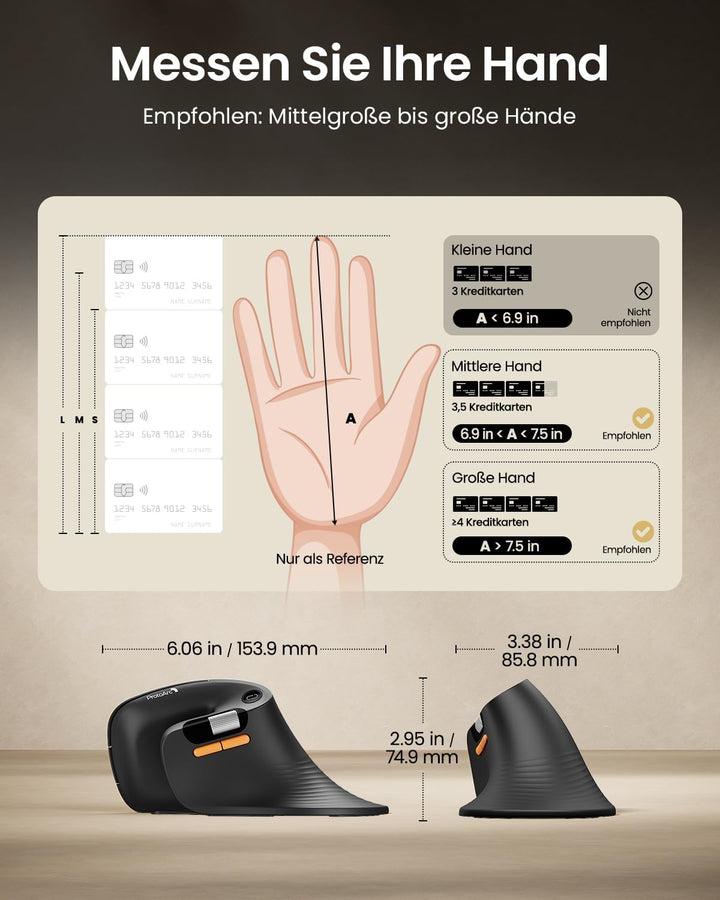 ProtoArc EM11 Pro Ergonomische Vertikale Maus mit Seitenscroll, Anpassbare Tasten, 2*Bluetooth + 2,4