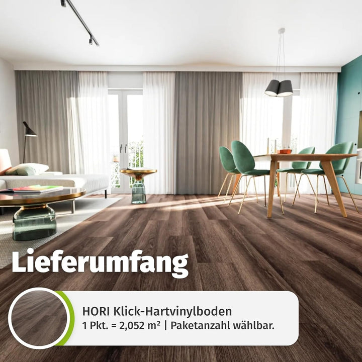 HORI Klick Hartvinylboden Rigid SPC Landhausdiele XL Holzoptik - Klick-Vinyl mit Trittschalldämmung