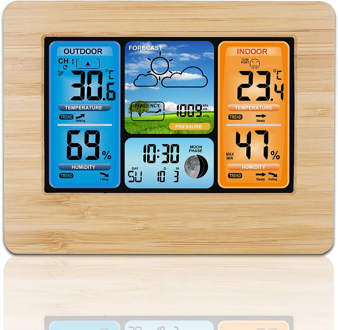 ALLOMN Wetterstationen Kabellos mit Innen Aussen Sensor, LCD-Digitalwetterstation mit Alarm/Temperat