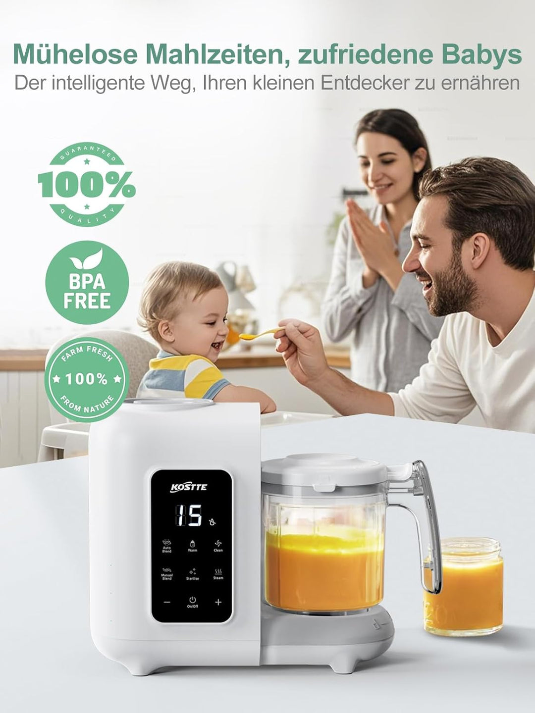 Babynahrungszubereiter 6-in-1, Dampfgarer Mixen mit Auftauen, Aufwärmen, Automatische Reinigungsfunk