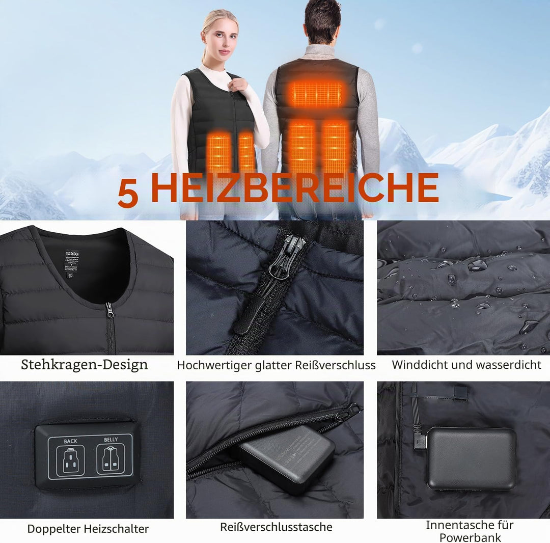 Mincoo Beheizbare Weste Damen Herren, Powerbank USB Wärmeweste Mit Akku 5V 10000 mAh, Winter Heizjac