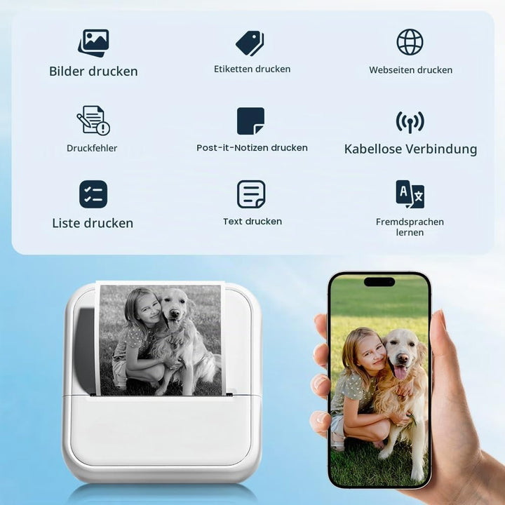 OFFCUP Mini Drucker Mini Fotodrucker mit 5 Papierrollen Tragbarer Mini Printer Thermodrucker Taschen