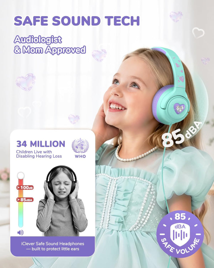 iClever kopfhörer Kinder,85 dBA Sicherer Klang,Faltbarer Over-Ear 3.5 mm kopfhörer Kinder mit Kabel,