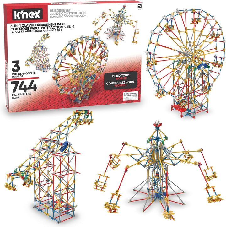 K'NEX 17035 Thrill Rides 3-in-1 Classic Amusement Park Building Set, 744 Piece Kids Building Set for