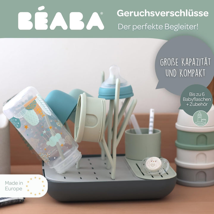 BÉABA, Abtropfgestell Babyflaschen, Grosses Fassungsvermögen, Modular, Bis zu 6 Flaschen und Kinderg