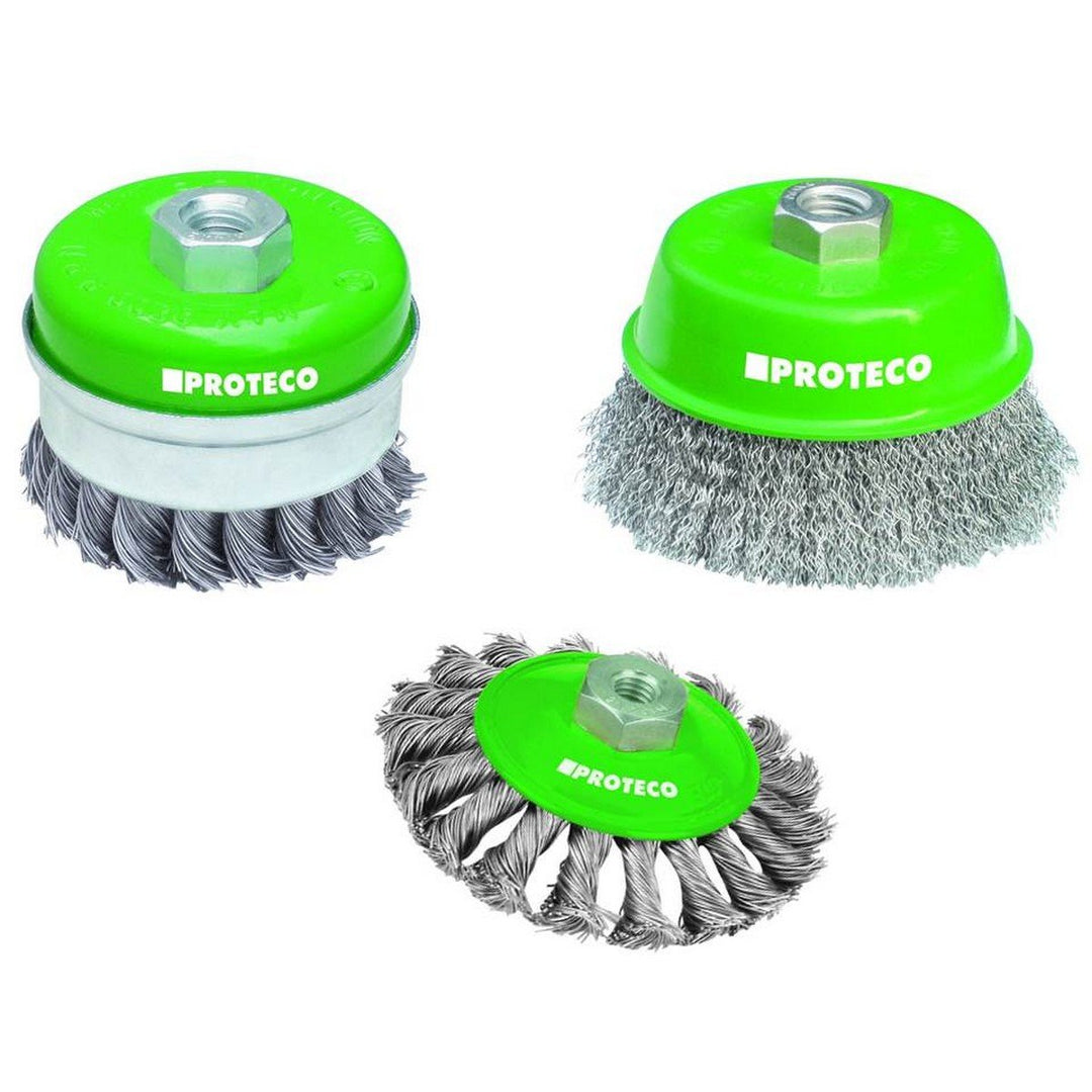 Proteco-Werkzeug® Edelstahldraht-Bürsten Set 3 tlg für Winkelschleifer V2A Inox Topfbürste Kegelbürs