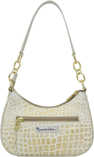 Anuschka Women's Hobobag aus Echtleder, handbemalt, kleine Grösse Croco Embossed Cream Gold, Croco E