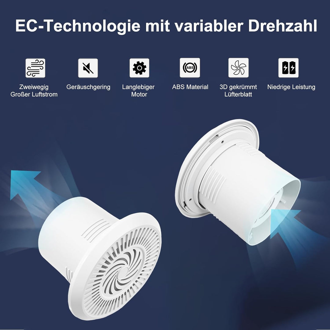 100mm Abluftventilator 100m³/h 5W Badlüfter, Zwei-Wege-Umkehrventilator mit 3 Geschwindigkeiten eins