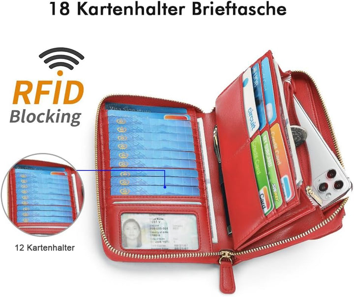 nuoku Geldbörse Damen mit RFID, Kleine Portemonnaie Damen mit Kreditkarten Etuis, Handytasche zum Um