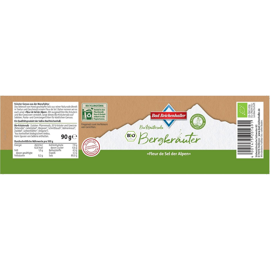 Bad Reichenhaller Fleur de Sel der Alpen Bergkräuter 4x90g | Premium Salz Gewürzmischung mit Bio-Gew