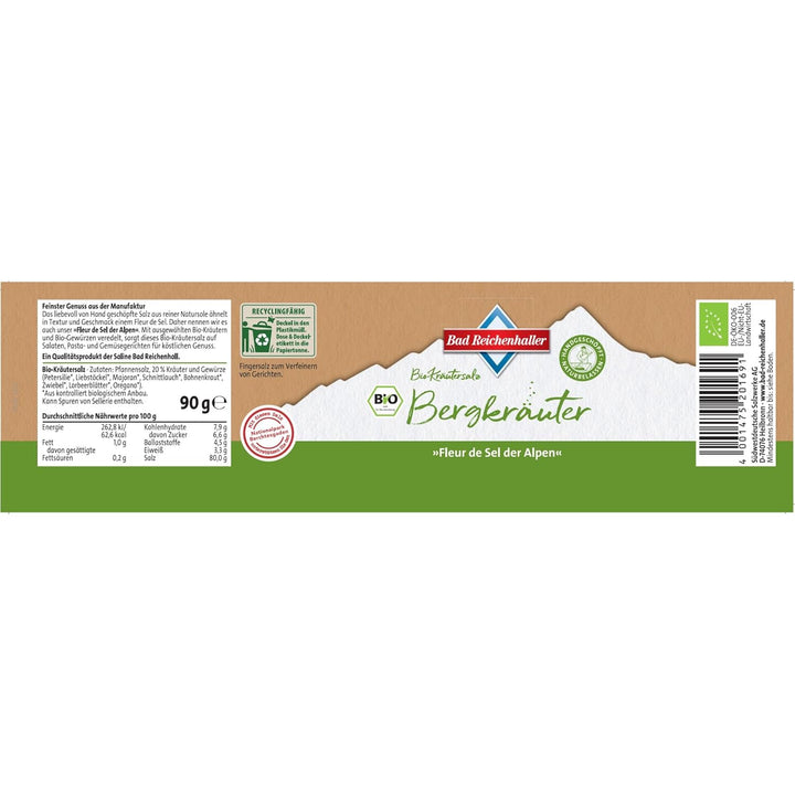 Bad Reichenhaller Fleur de Sel der Alpen Bergkräuter 4x90g | Premium Salz Gewürzmischung mit Bio-Gew