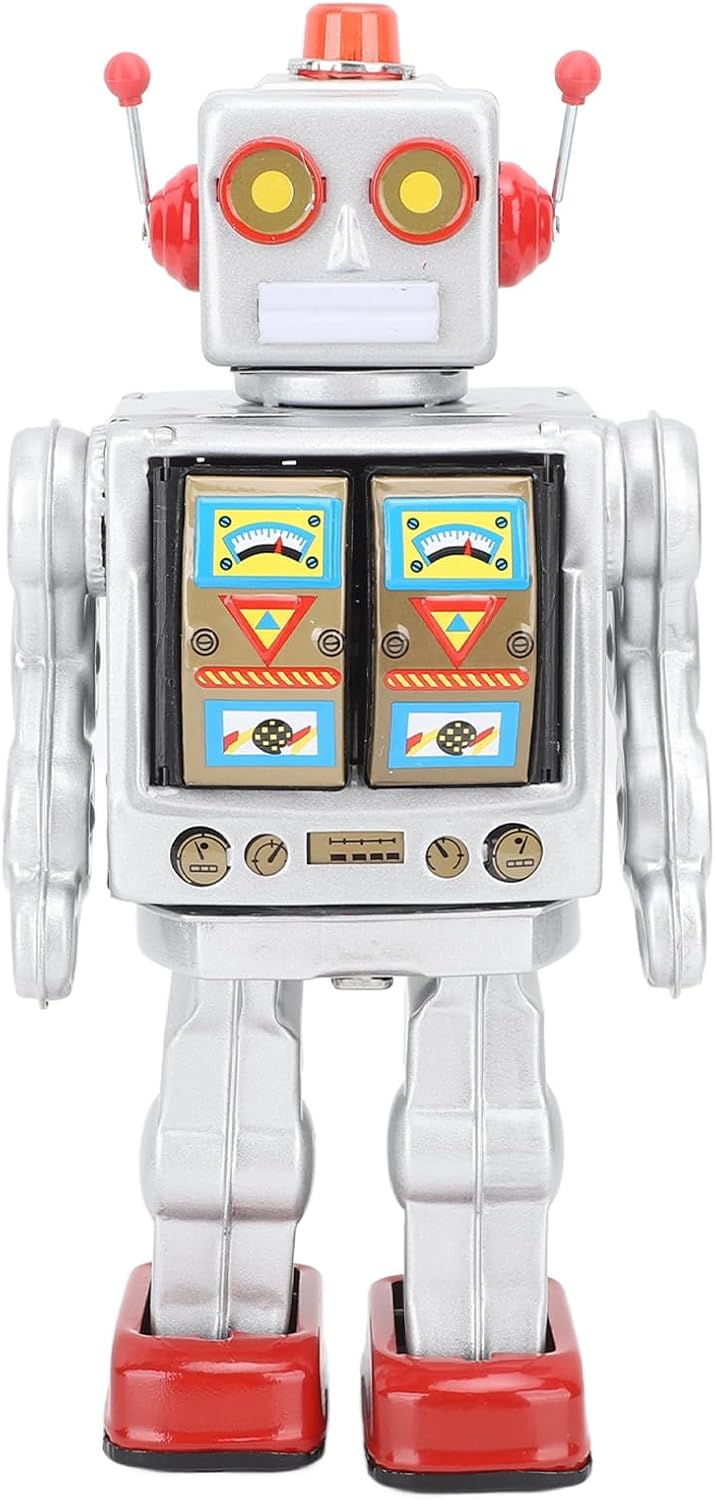 Metallzinn Roboter Spielzeug Retro Elektrische Rotierende Figuren Modell Erwachsene Kollektion (Silb