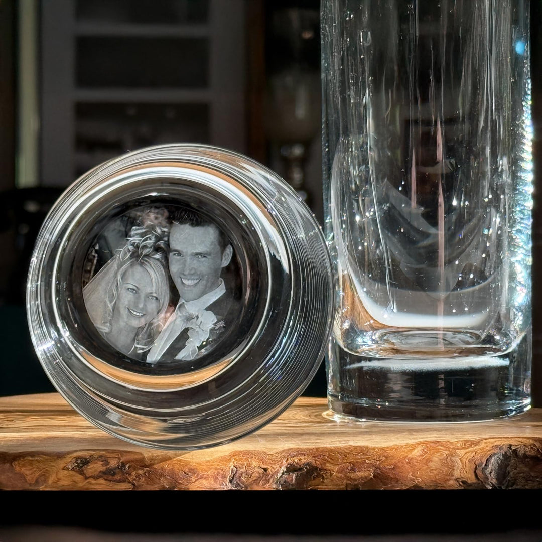 contento | Whisky-Glas personalisiert – FOTO‑Gravur im Glasboden – eigenes Bild im Boden gelasert– G