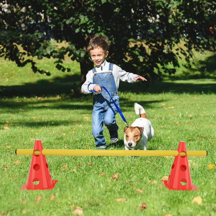 Steckhürdenset 6er mit 12 Rot Kegel und 6 Gelb Stangen,Höhenverstellbar Agility Training für Kinder