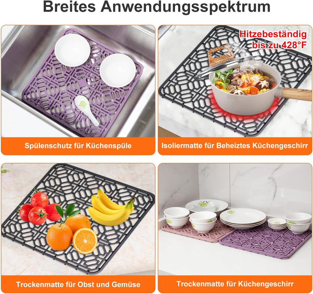 Silikon Spülbeckenmatte, 2 PCS Spülbeckeneinlage zuschneidbar 30 x 30cm, Spülbeckenschutz Zusammenkl