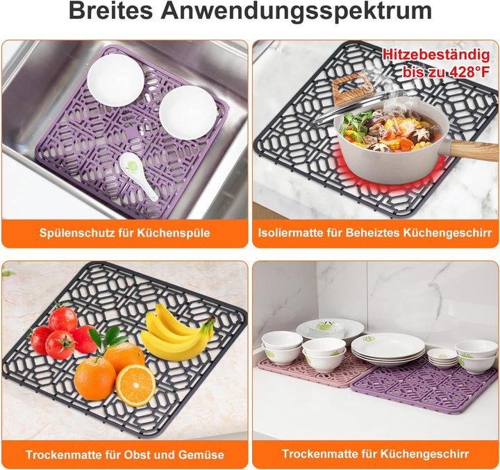 Silikon Spülbeckenmatte, 2 PCS Spülbeckeneinlage zuschneidbar 30 x 30cm, Spülbeckenschutz Zusammenkl