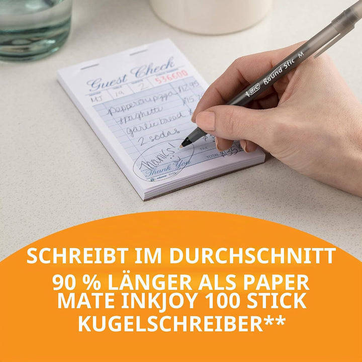 BIC Round Stic Xtra Life Kugelschreiber, mittlere Spitze, 1,0 mm, Schwarz, 12 Stück