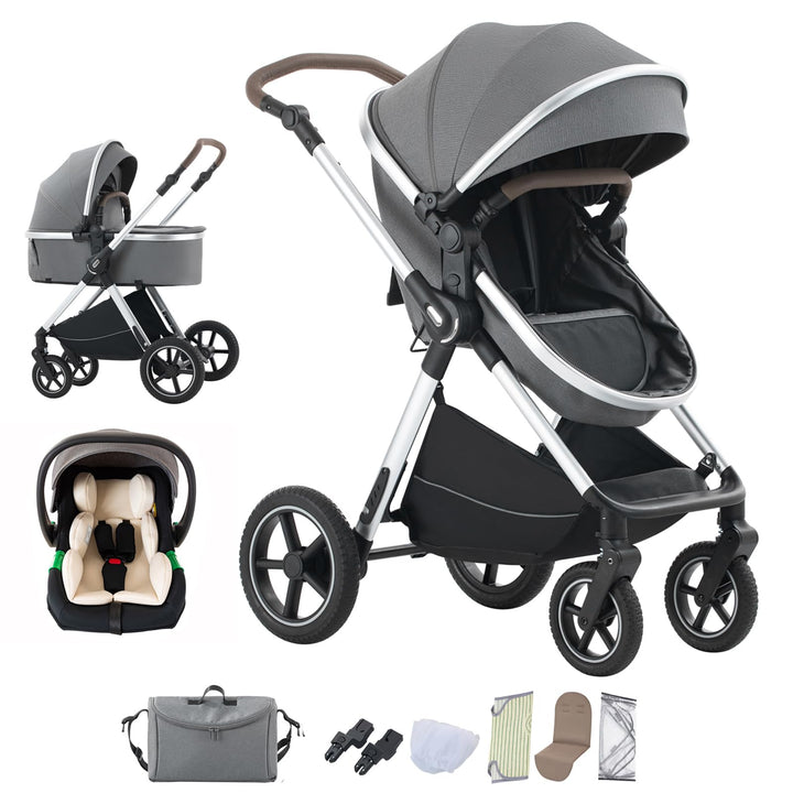 kinderwagen 3 in 1 Kombikinderwagen für Neugeborene robustes leichtes Aluminiumgestell geeignet bis