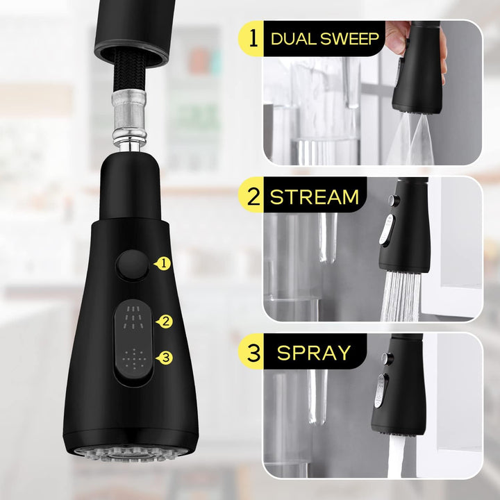 Wasserhahn Küche Schwarz, YUANNY Küchenarmatur mit Brause Ausziehbar, Armatur Küche 3 Modus Spültisc