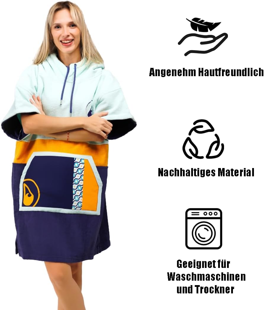 WAVE HAWAII Poncho Maneiro Badeponcho 100% Baumwolle für Körpergrössen von 145-175 cm Umkleidehilfe