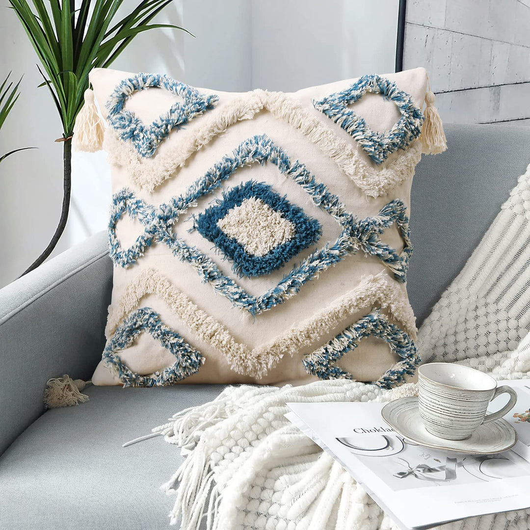 Jasen Dekorativer Boho-Kissenbezug, gewebt, getuftet, mit Quasten, Bohemia-Kissenbezüge für Couch, S