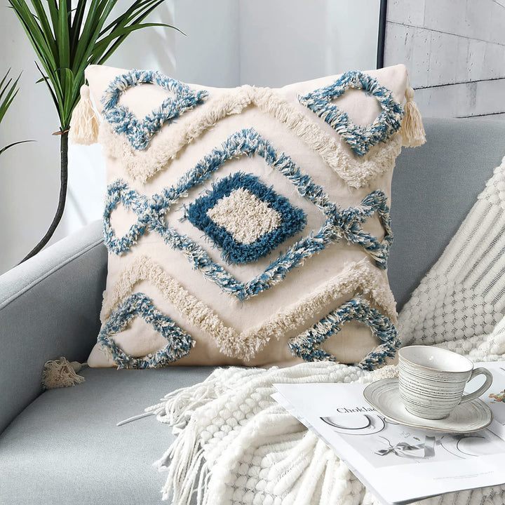 Jasen Dekorativer Boho-Kissenbezug, gewebt, getuftet, mit Quasten, Bohemia-Kissenbezüge für Couch, S