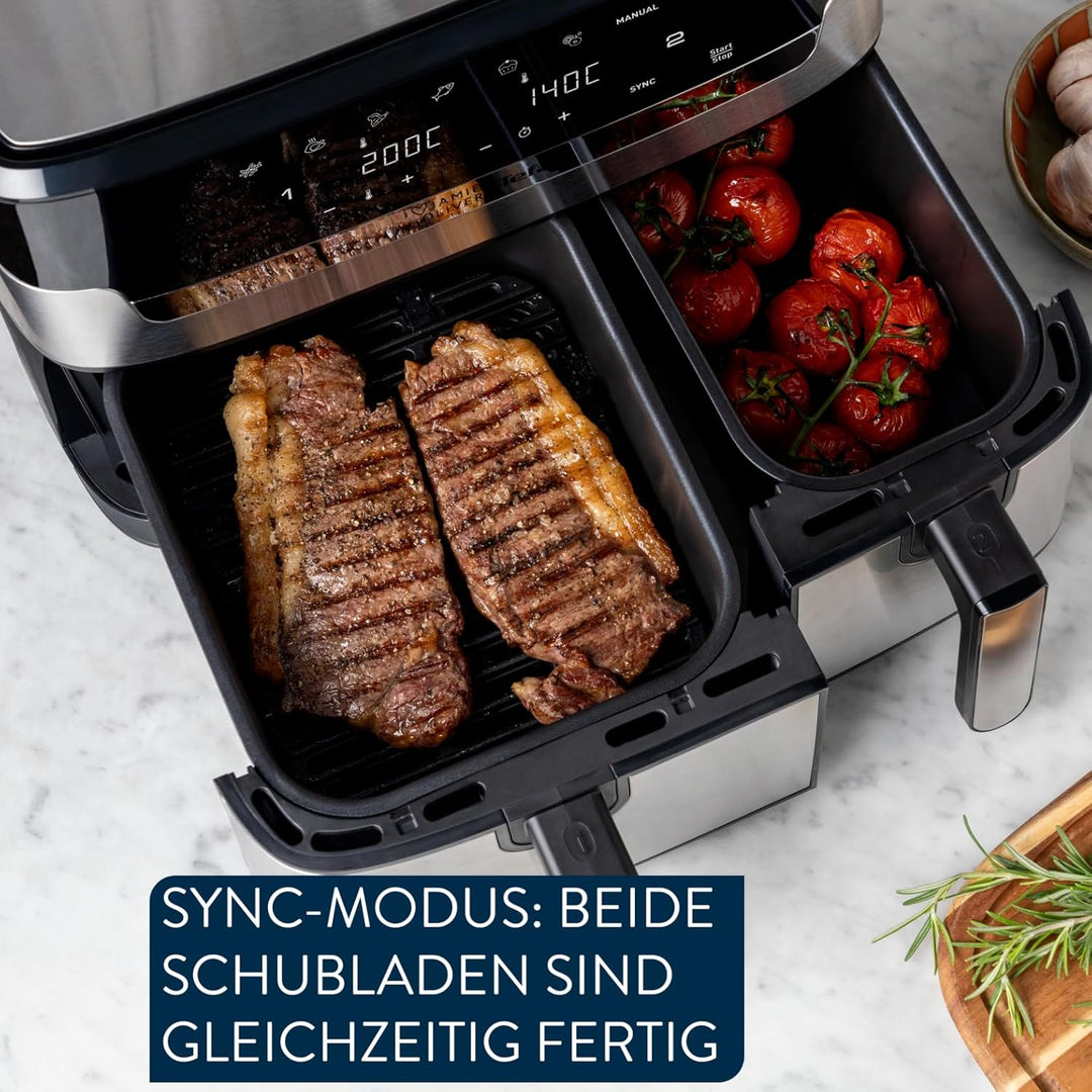 Jamie Oliver by Tefal Dual Drawer Heissluftfritteuse 8,3 L – Airfryer mit 2 Kammern & Grillfunktion,