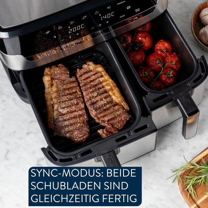 Jamie Oliver by Tefal Dual Drawer Heissluftfritteuse 8,3 L – Airfryer mit 2 Kammern & Grillfunktion,
