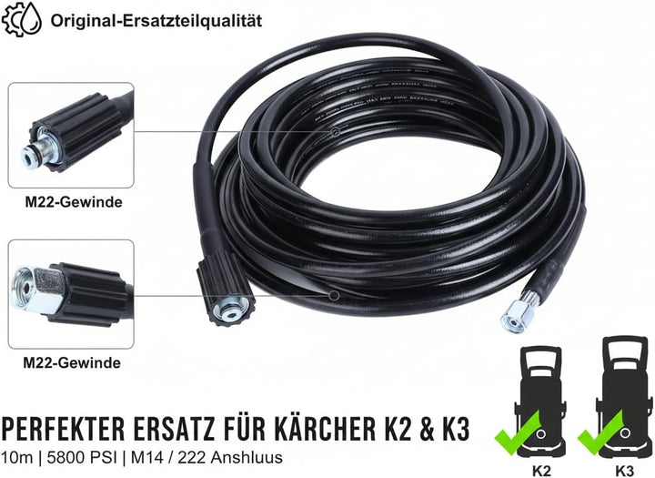 Hochdruckreiniger Schlauch, 10 M, M14 X M22 Gewinde Hochdruckreiniger Ersatzschlauch, Hochdruck Rein