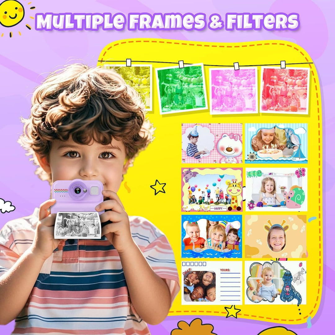 HiMont Kinderkamera Sofortbildkamera, 1080P Sofortbildkamera Kinder mit 32GB Karte & 3 Rollen Druckp