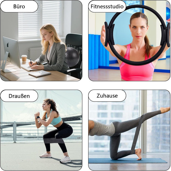 Pilates Essential Kit für Zuhause Schwarz, Pilates Set mit Pilates Ring, Widerstandsbändern, Loop Bä