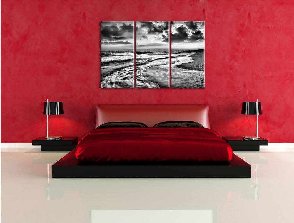 Pixxprint Meereshorizont Sonne hinter Wolken / 3-Teilig/Gesamtmass 120cm Leinwandbild bespannt auf H