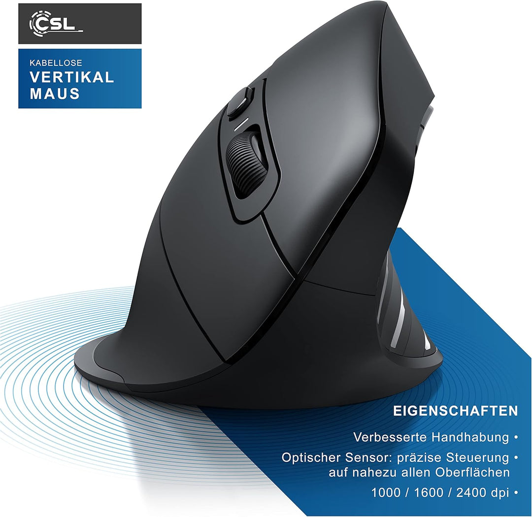 CSL - kabellose Maus Vertikal Bluetooth + Funk 2.4 GHz - Neues Modell - USB Vertical Mouse – ergonom