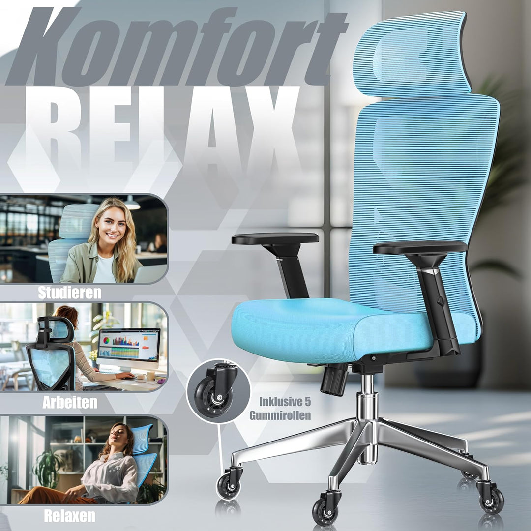 KESSER® Bürostuhl Ergonomisch mit verstellbaren Armlehnen | Drehstuhl mit Lendenwirbelstütze Rückens