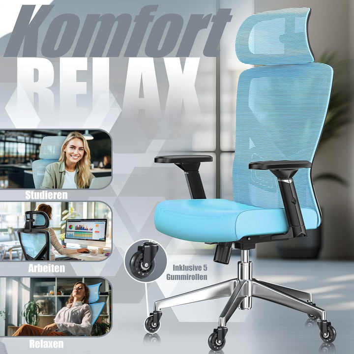 KESSER® Bürostuhl Ergonomisch mit verstellbaren Armlehnen | Drehstuhl mit Lendenwirbelstütze Rückens