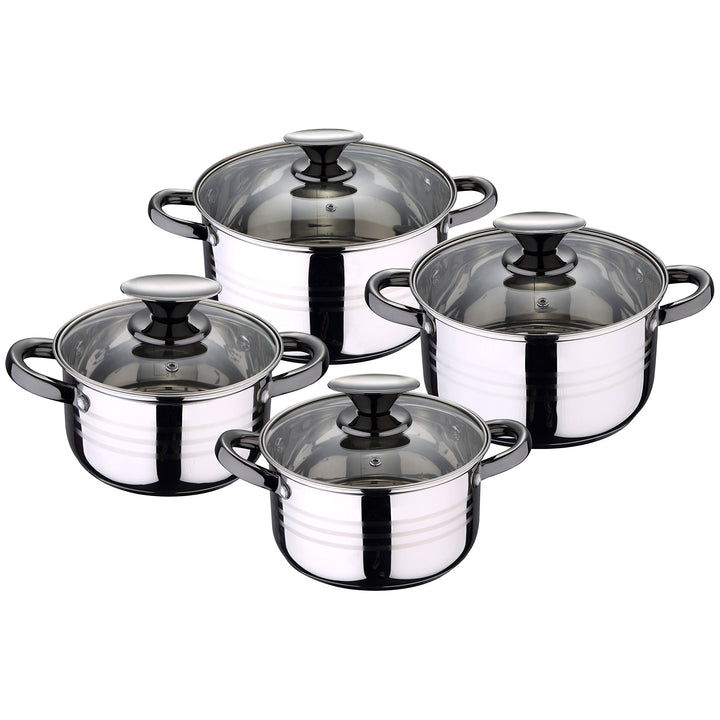 Set, 8 Teile, Edelstahl, mit Glasdeckeln, geeignet für Induktion, Kollektion Altea, Durchmesser: 16